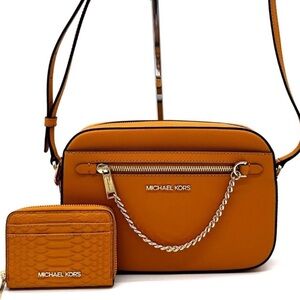 Michael Kors Large EW Crossbody Bag & Medium ZA Card Case Wallet Cider